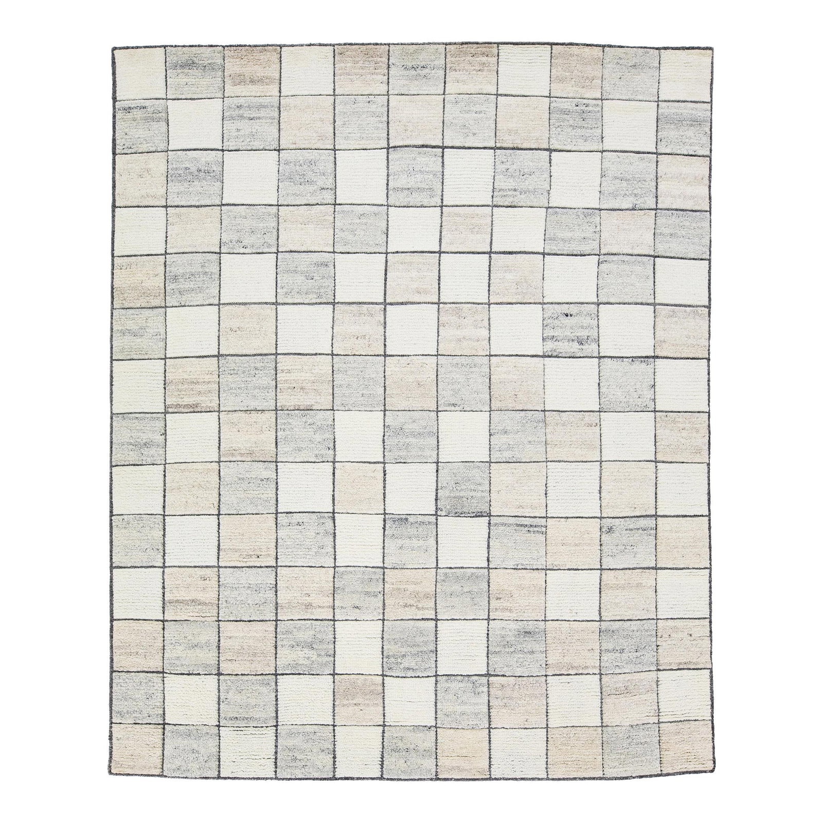 Modern Moroccan Wool Rug 8' x 10' Checker Pattern Ivory (1 of 7)