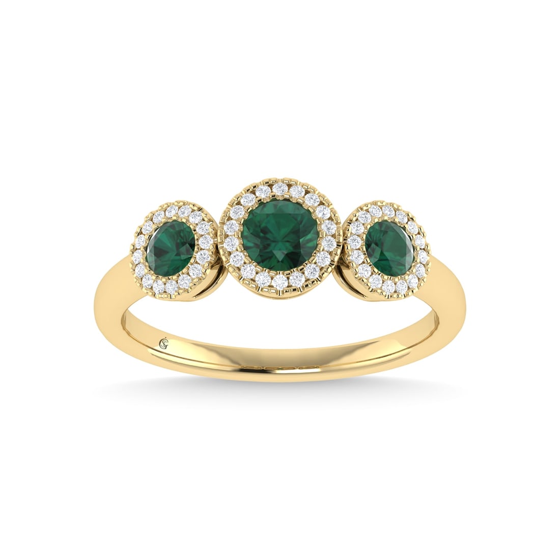 14K Yellow Gold Emerald and Diamond 5/8 Ct.Tw. Fashion Ring: 14K Yellow Gold Emerald and Diamond 5/8 Ct.Tw. Fashion Ring Stone Color: G-h Stone Clarity: I1 Each ring is presented in standard size 6.5. Complimentary resizing is available between sizes 510 (in 1/
