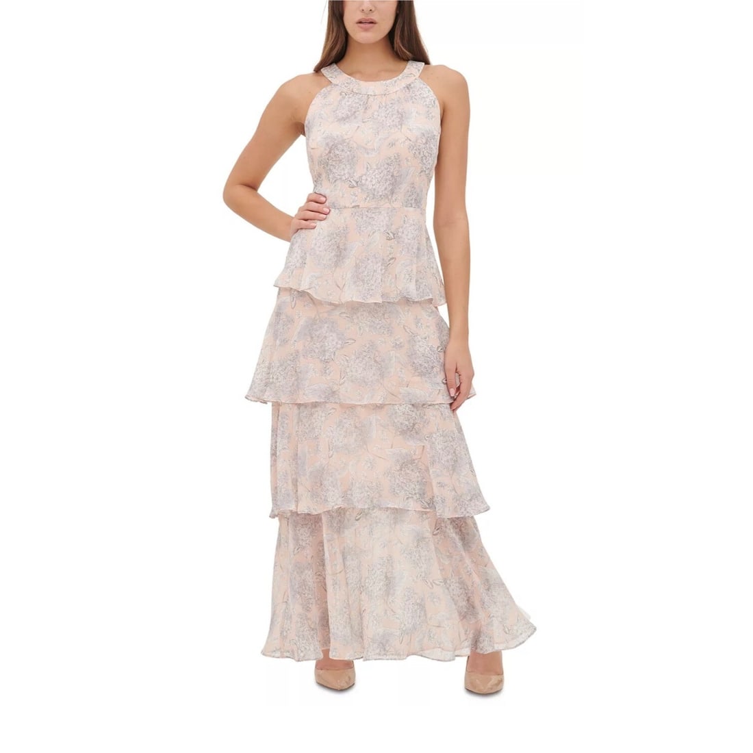 Tommy Hilfiger Peach Floral Tiered Maxi Dress Size 6: Tommy Hilfiger Peach Floral Tiered Maxi Dress Size 6 Elevate your wardrobe with this stunning Floral-Print Tiered Maxi Halter Neck Dress, perfect for formal occasions such as Holy Communion parties, c