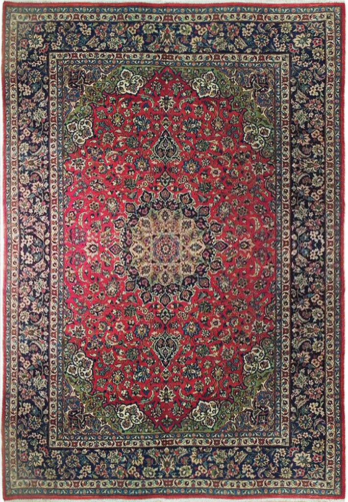 9.6 x 12.9 Red Semi-Antique Persian Isfahan Handmade Rug (1 of 6)