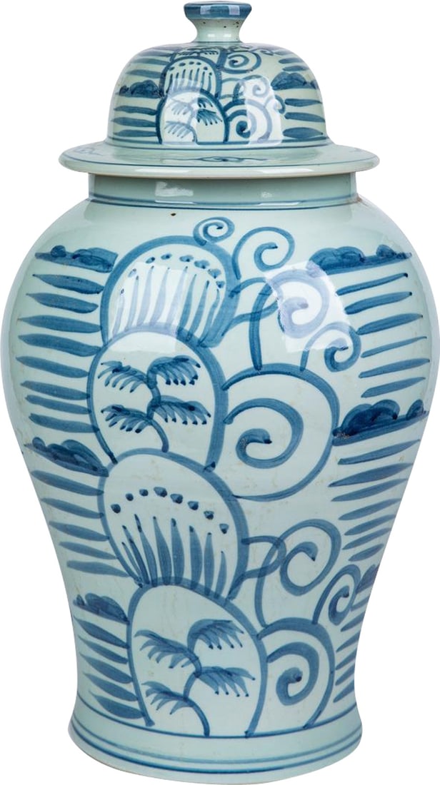 Hand-Crafted Chinoiserie Blue and White Temple Jar 18" (1 of 4)