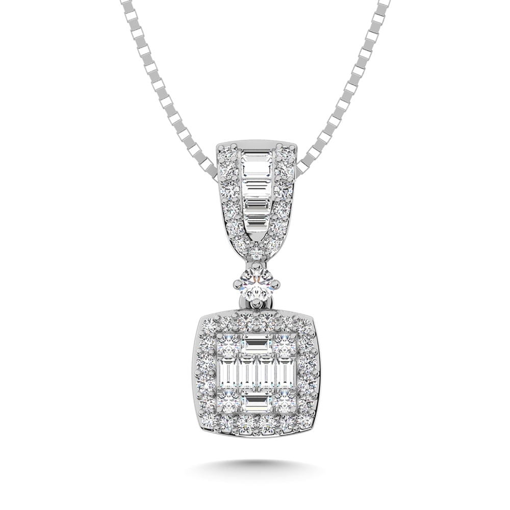 14K White Gold Diamond 1/3 Ct.Tw. Fashion Pendant: 14K White Gold Diamond 1/3 Ct.Tw. Fashion Pendant 14k White Gold Stone Color: G-h Stone Clarity: I1 Unless otherwise specified, pendants that include a chain are paired with our standard 18-inch lengt