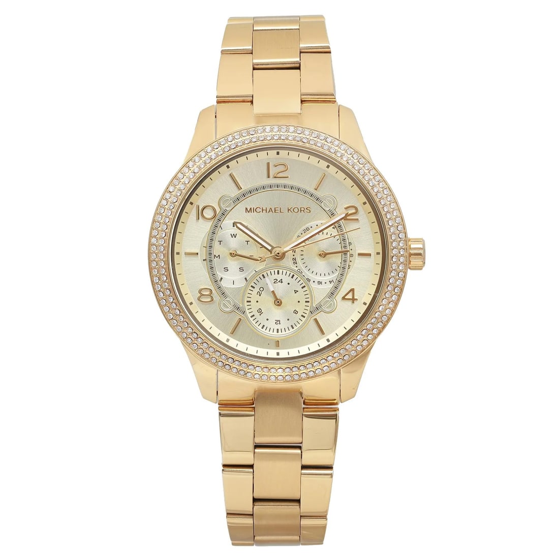 Michael Kors Runway Gold-tone Quartz Watch MK3982 Champagne Dial: Michael Kors Runway Gold-tone Quartz Watch MK3982 Champagne Dial Discover the elegance of the Michael Kors Runway Gold-tone Steel Champagne Dial Ladies Quartz Watch MK3982. This stunning wristwatch, d