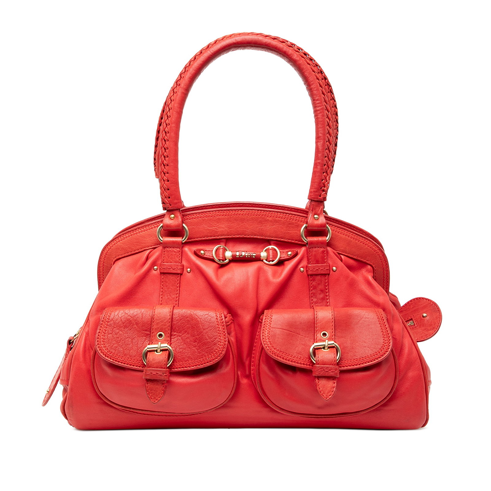 Dior My Dior Large Red Leather Frame Tote with Front Flap Pockets (1 of 7)