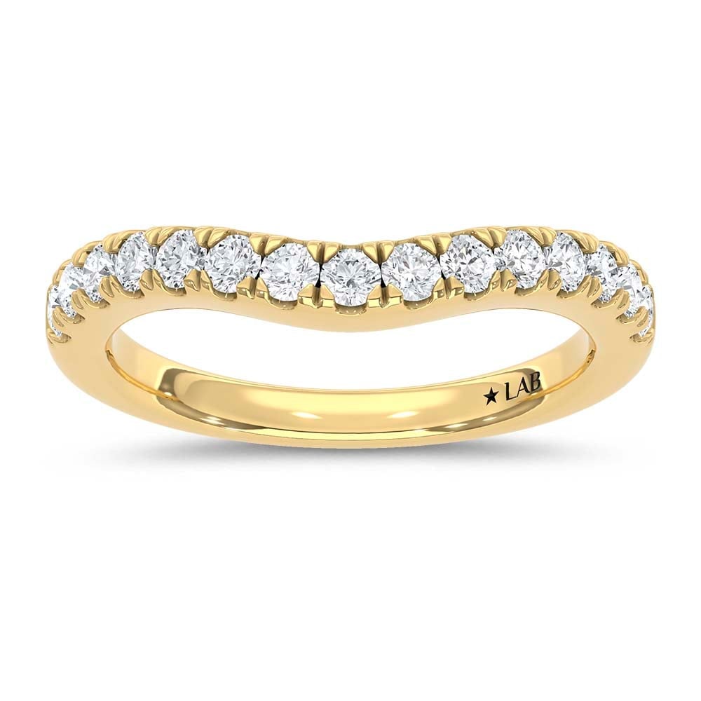 14K Yellow Gold Lab Grown Diamond 1/2 Ct.Tw. Chevron Band: 14K Yellow Gold Lab Grown Diamond 1/2 Ct.Tw. Chevron Band Add modern sparkle to your jewelry collection with this stylish chevron diamond band, crafted in luminous 14K Yellow gold. Featuring 1/2 carat