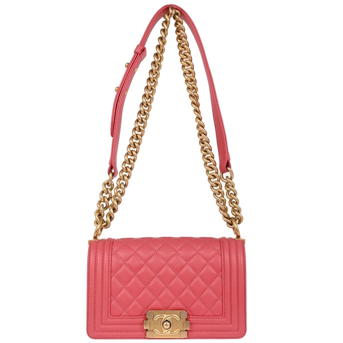 Chanel Boy Small Pink Lambskin Shoulder Bag with Chain Strap (1 of 10)