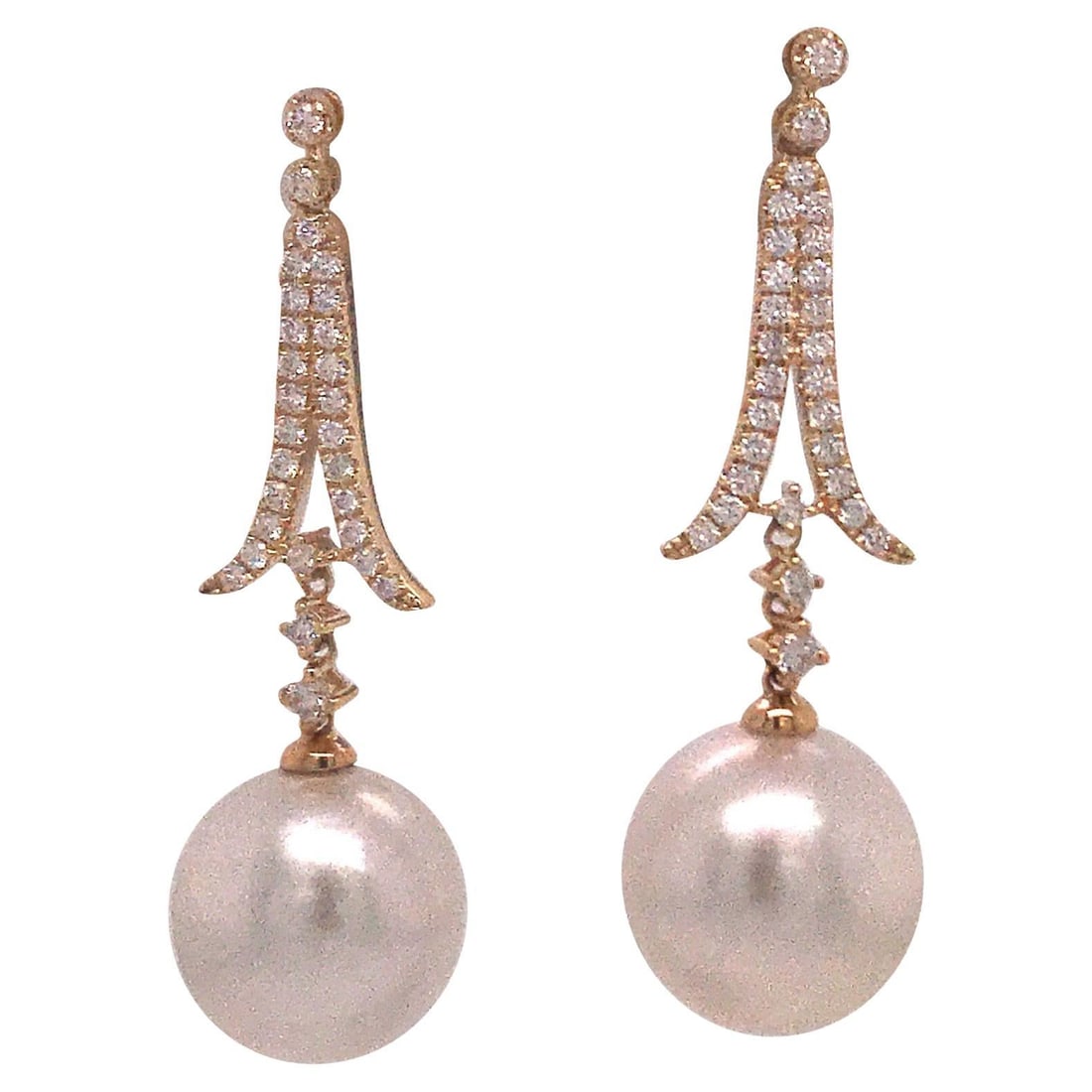 Harbor Diamonds 18K Yellow Gold South Sea Pearl Diamond Drop Earrings 0.60 Carat (1 of 4)