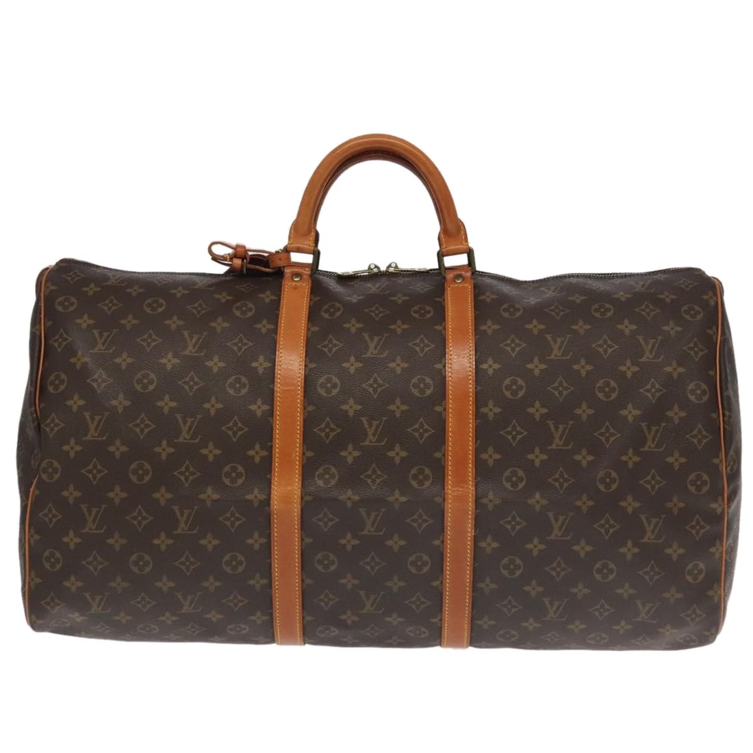 Keepall Travel Bag in Brown Monogram Canvas by Louis Vuitton: Keepall Travel Bag in Brown Monogram Canvas by Louis Vuitton This Louis Vuitton Keepall Bag is crafted from classic brown monogram canvas and is designed for unisex use. Made in France, it features sp