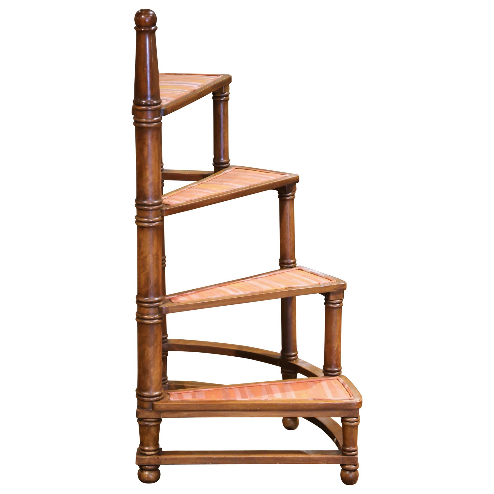 French Walnut Spiral Four-Tier Library Ladder in Louis XIII Style Circa 1960 (1 of 10)