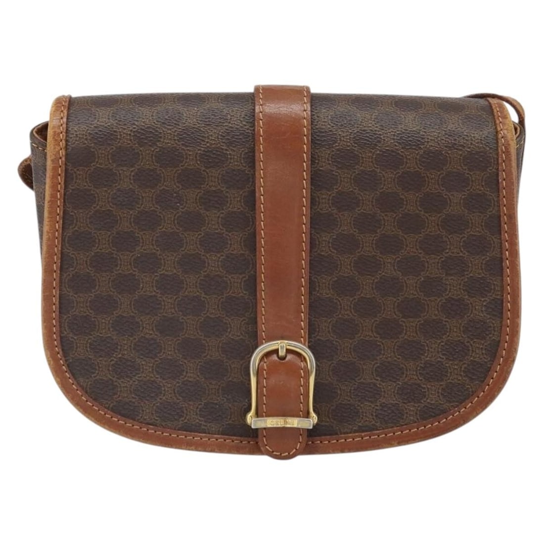 Vintage Celine Macadam Canvas and Leather Shoulder Bag: Vintage Celine Macadam Canvas and Leather Shoulder Bag This Celine Vintage Macadam Shoulder Bag is crafted from brown canvas with leather accents. Designed for females, it features a shoulder strap an