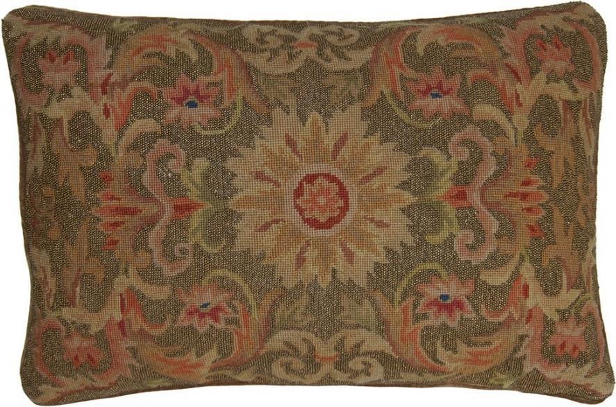 Provence Home Hand-Beaded Coral Needlepoint Pouf Pillow: Provence Home Hand-Beaded Coral Needlepoint Pouf Pillow This exquisite hand-beaded coral needlepoint pillow adds a touch of elegance to any decor. Measuring 15 inches in height and 22 inches in width,