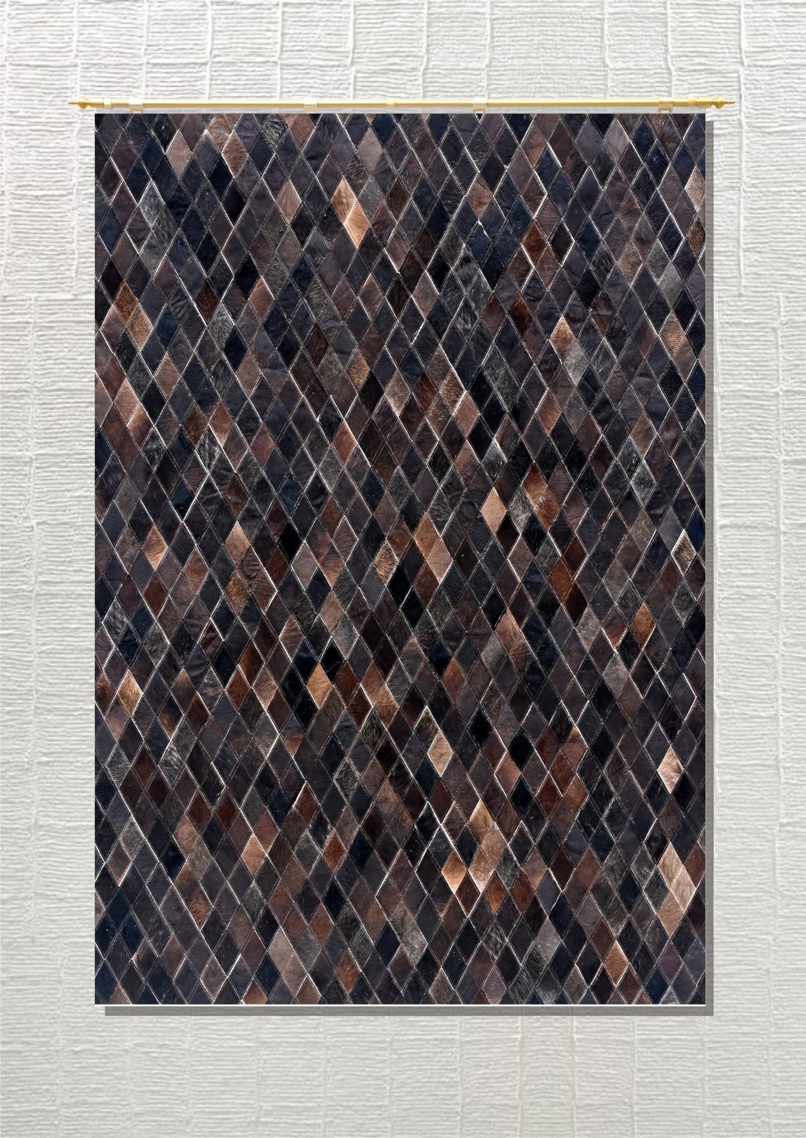 Handmade Espresso Diamond Harlequin Patchwork Cowhide Leather Area Rug (1 of 1)