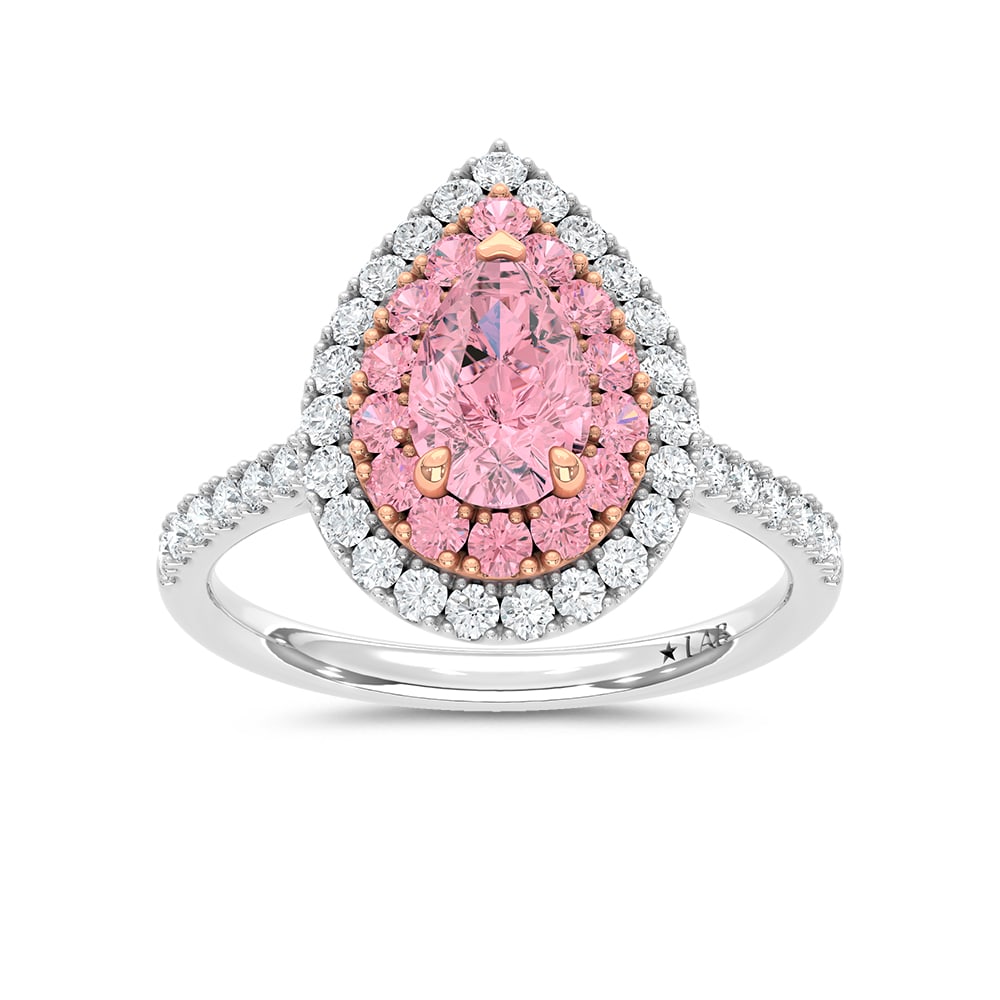 14K Two Tone Lab Grown Diamond 1 7/8 Ct.Tw. Pink Pear Engagement Ring (Center 1ct): 14K Two Tone Lab Grown Diamond 1 7/8 Ct.Tw. Pink Pear Engagement Ring (Center 1ct) 14K Two Tone Lab Grown Diamond 1 7/8 Ct.Tw. Pink Pear Engagement Ring surrounded by pink round diamonds. (Center 1ct)