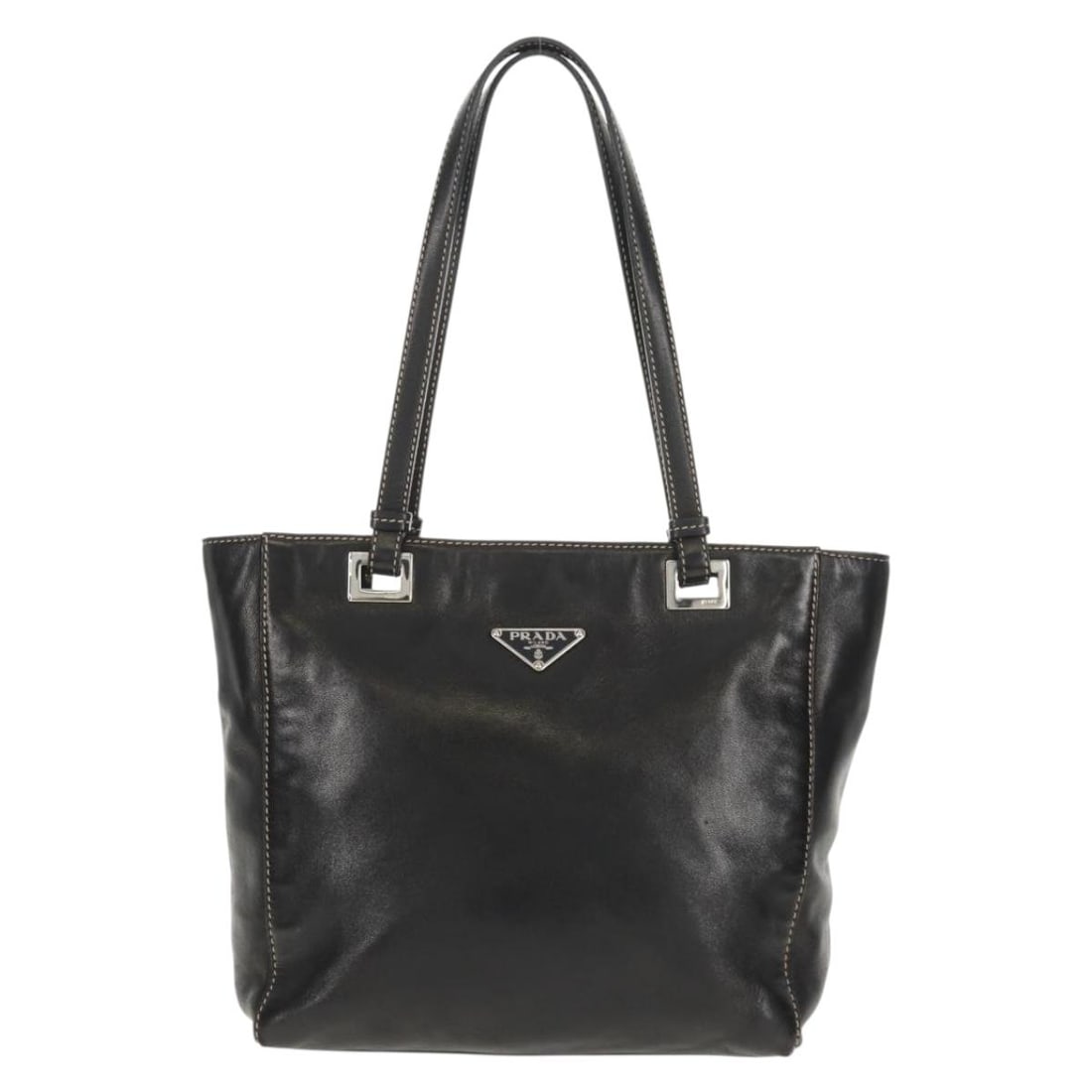 Black Leather Tote Bag Prada Nappa Acciaio 21cm by 21cm by 10cm: Black Leather Tote Bag Prada Nappa Acciaio 21cm by 21cm by 10cm This pre-owned Prada Nappa Acciaio tote bag features black leather construction designed for women. It offers a compact and stylish desi
