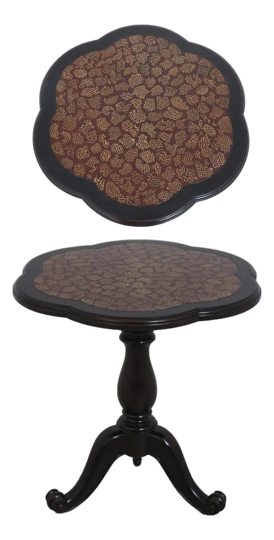 Scrolled Leg Wood Side Table with Scalloped Clover Top Decorated Finish (1 of 10)