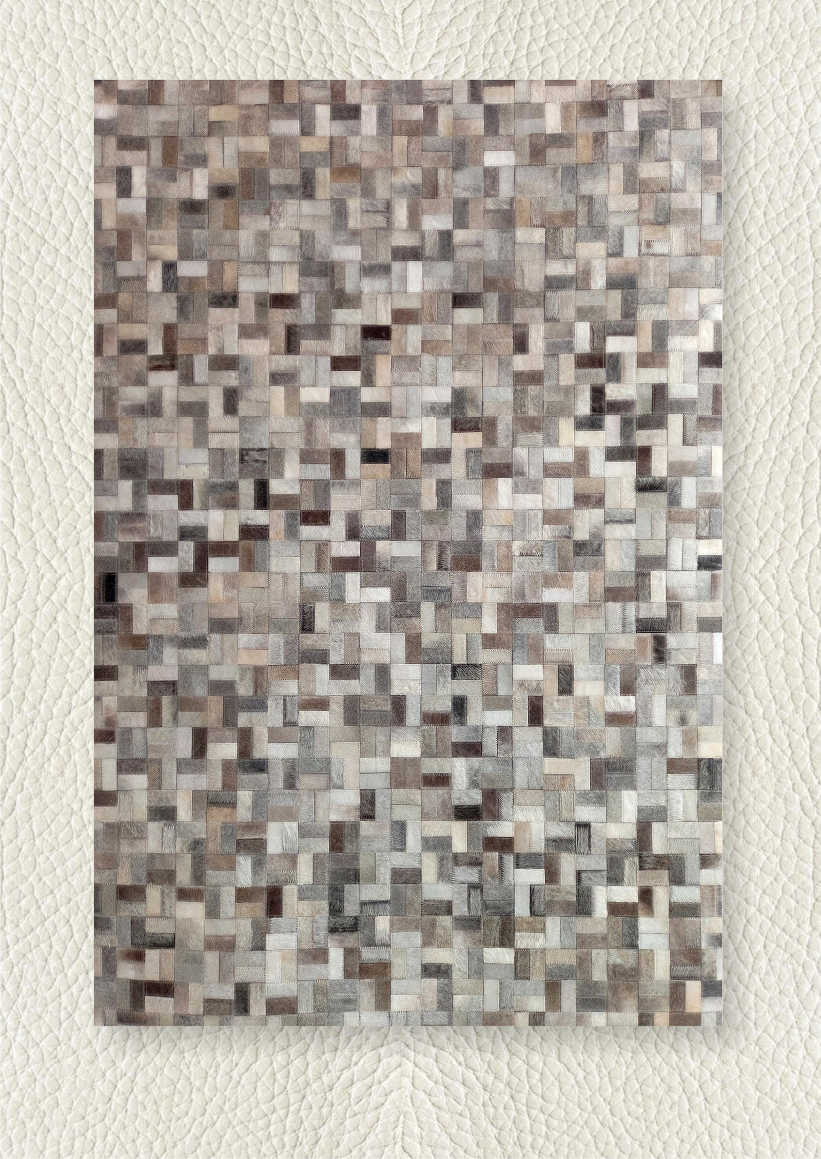 Handcrafted Pebble Grey Pixel Mosaic Cowhide Leather Patchwork Rug 3FTx5FT (1 of 1)