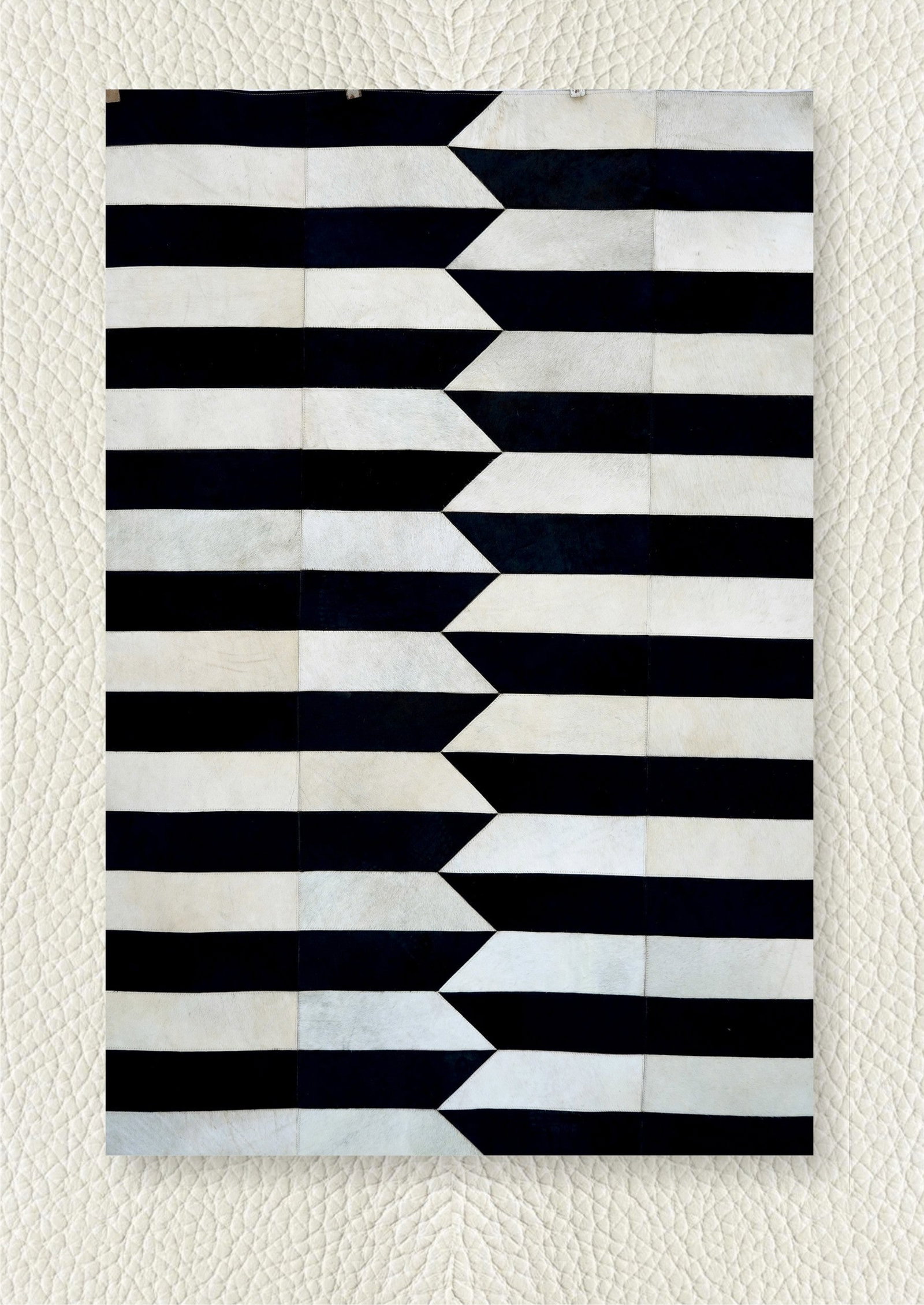 Monochrome Sawtooth Stripe Patchwork Cowhide Leather Rug 3FT x 5FT (1 of 1)