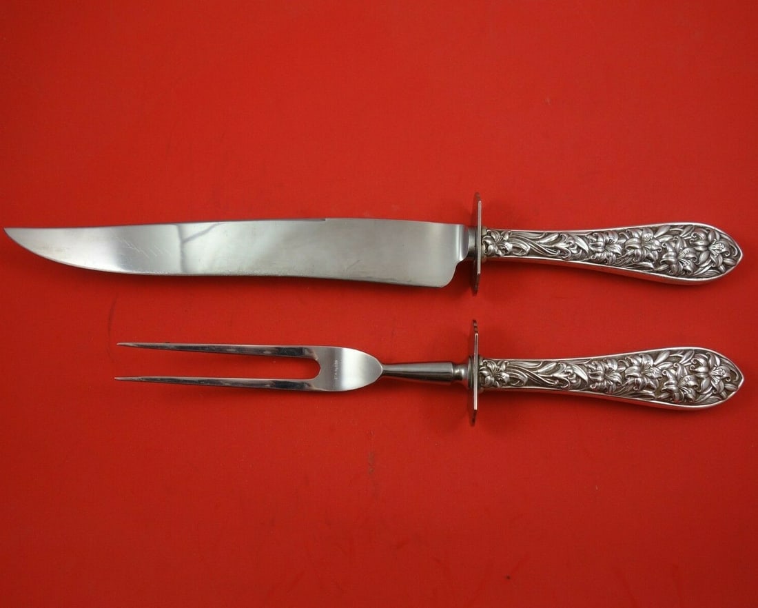 Frank Whiting Easter Lily Sterling Silver 2pc Roast Carving Set (1 of 3)