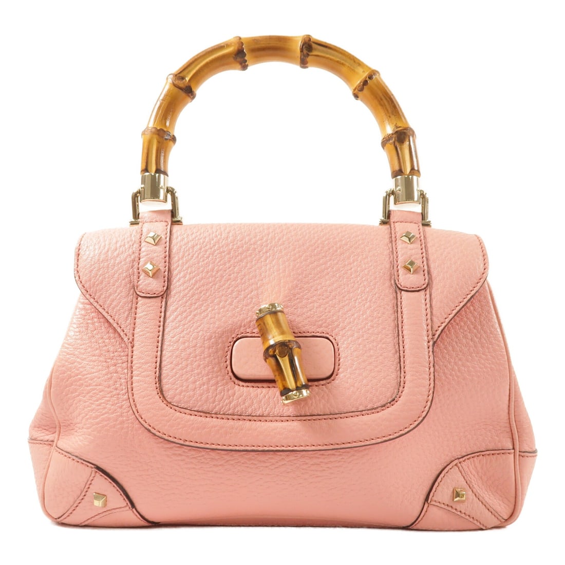 Gucci Pink Calfskin Bamboo Handle Handbag GG Gold Hardware Model 137351 (1 of 12)