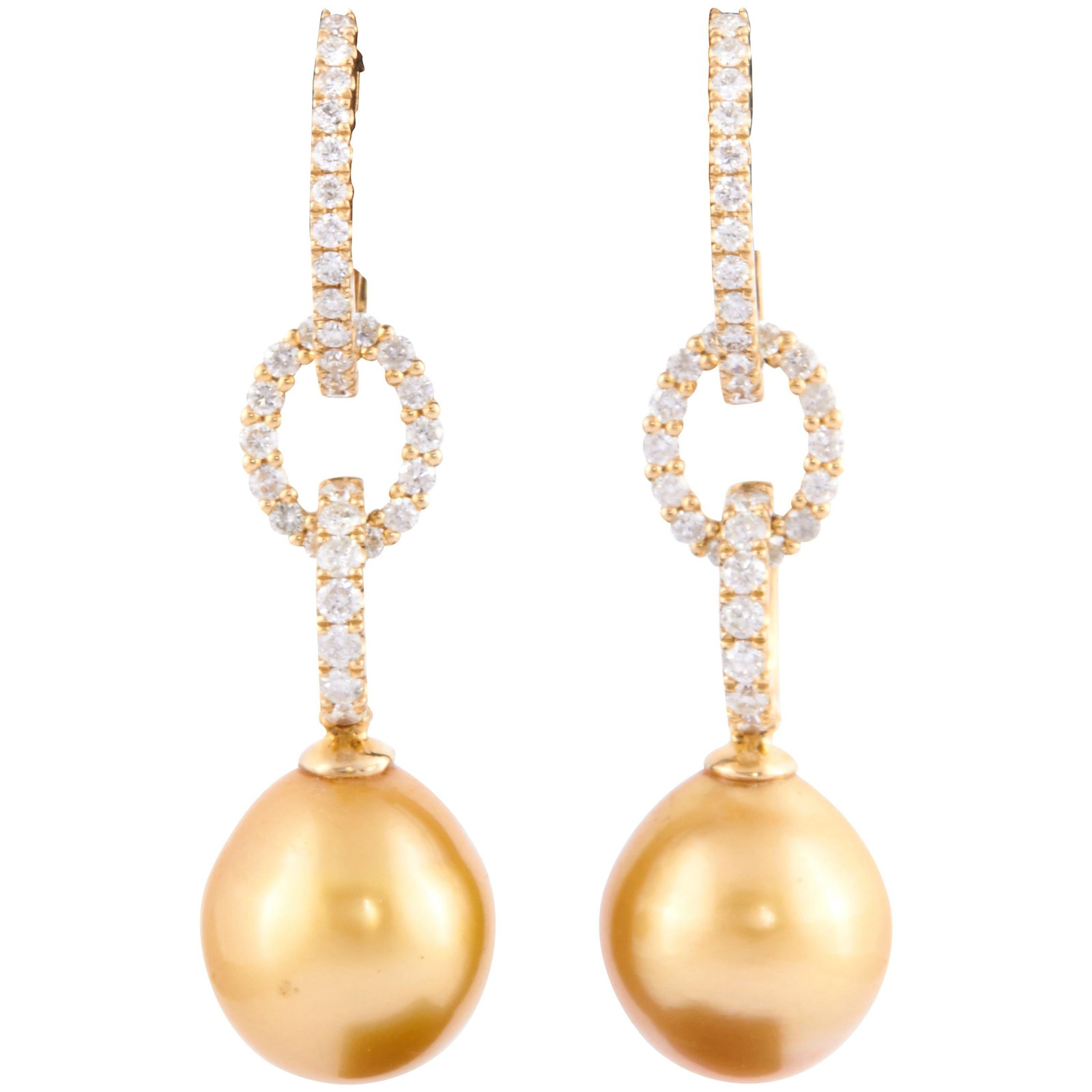 Harbor Diamonds 18K Gold Golden South Sea Pearl Diamond Earrings 0.81 Carats: Harbor Diamonds 18K Gold Golden South Sea Pearl Diamond Earrings 0.81 Carats Elevate your jewelry collection with these stunning Golden South Sea Pearl Diamond Hoop Drop Earrings. Crafted from luxurio