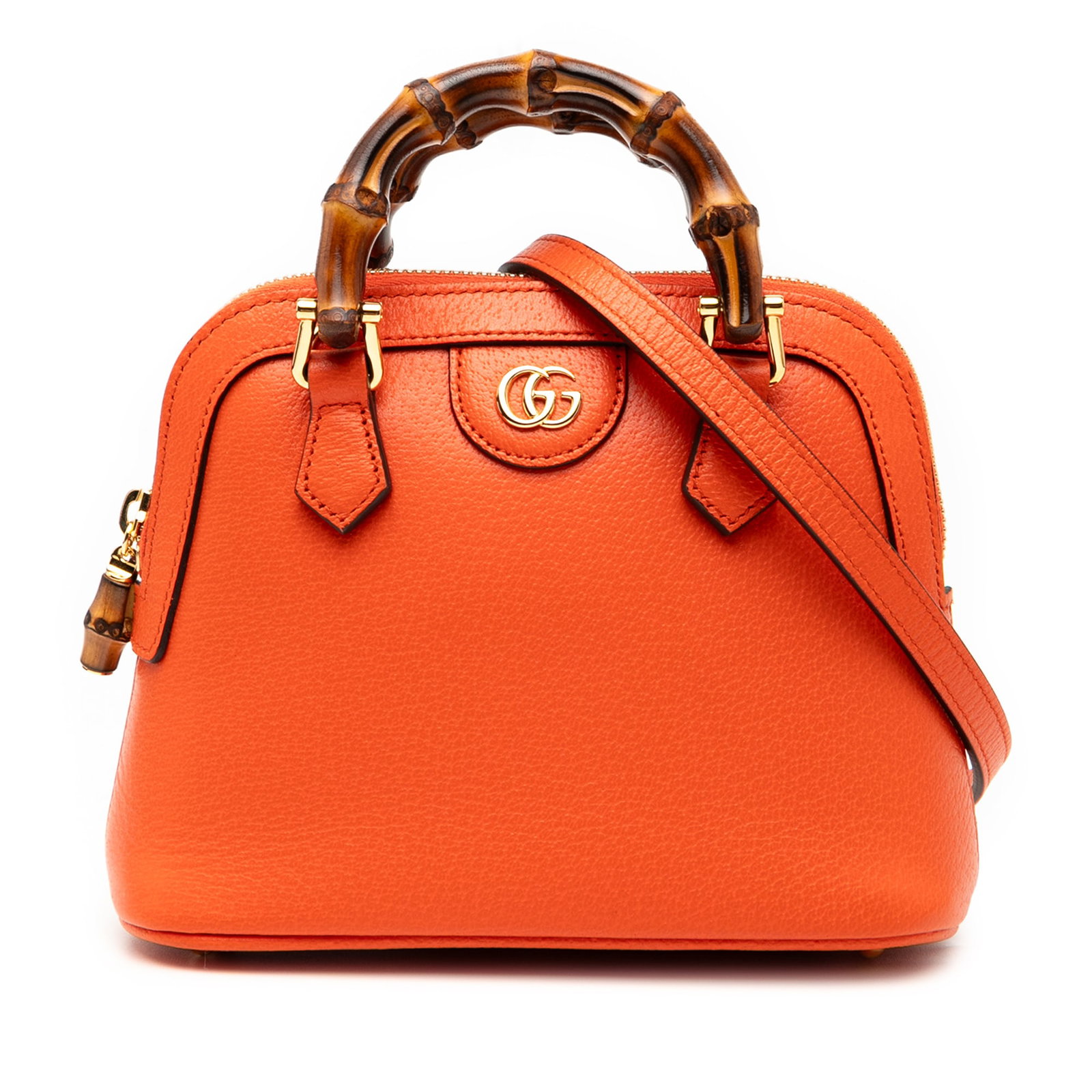 Gucci Mini Dollar Calfskin Bamboo Dome Satchel Orange Leather (1 of 8)