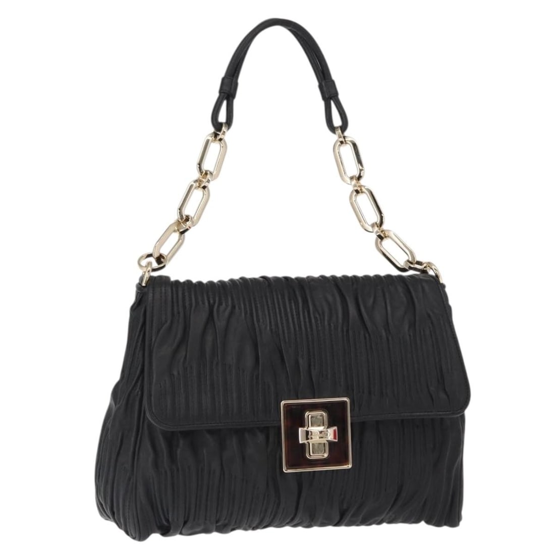 BALLY Black Gold Leather Shoulder Bag Italy Auth 156337 (1 of 18)