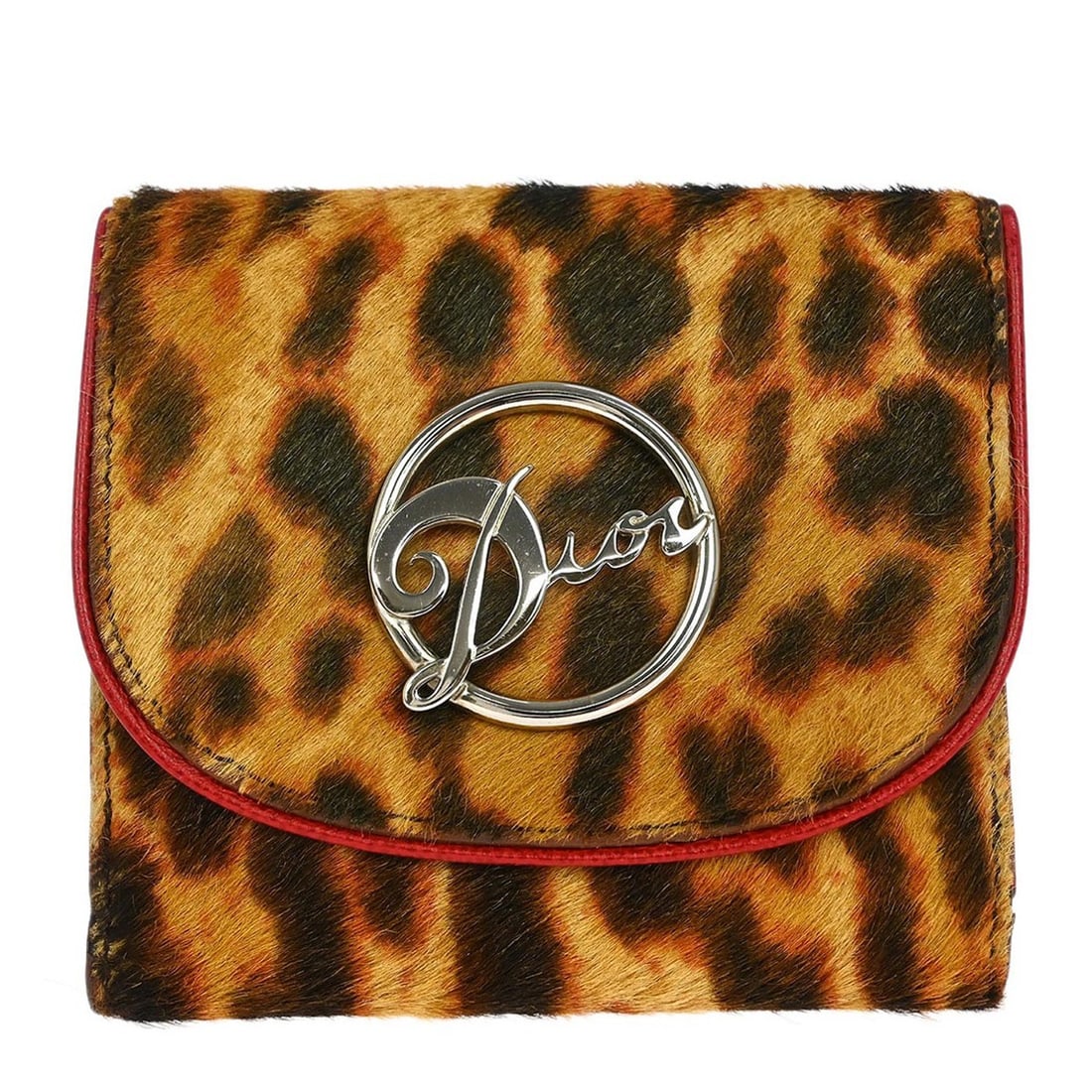 Dior Leopard Pattern Pony Hair Brown Wallet for Women (1 of 7)