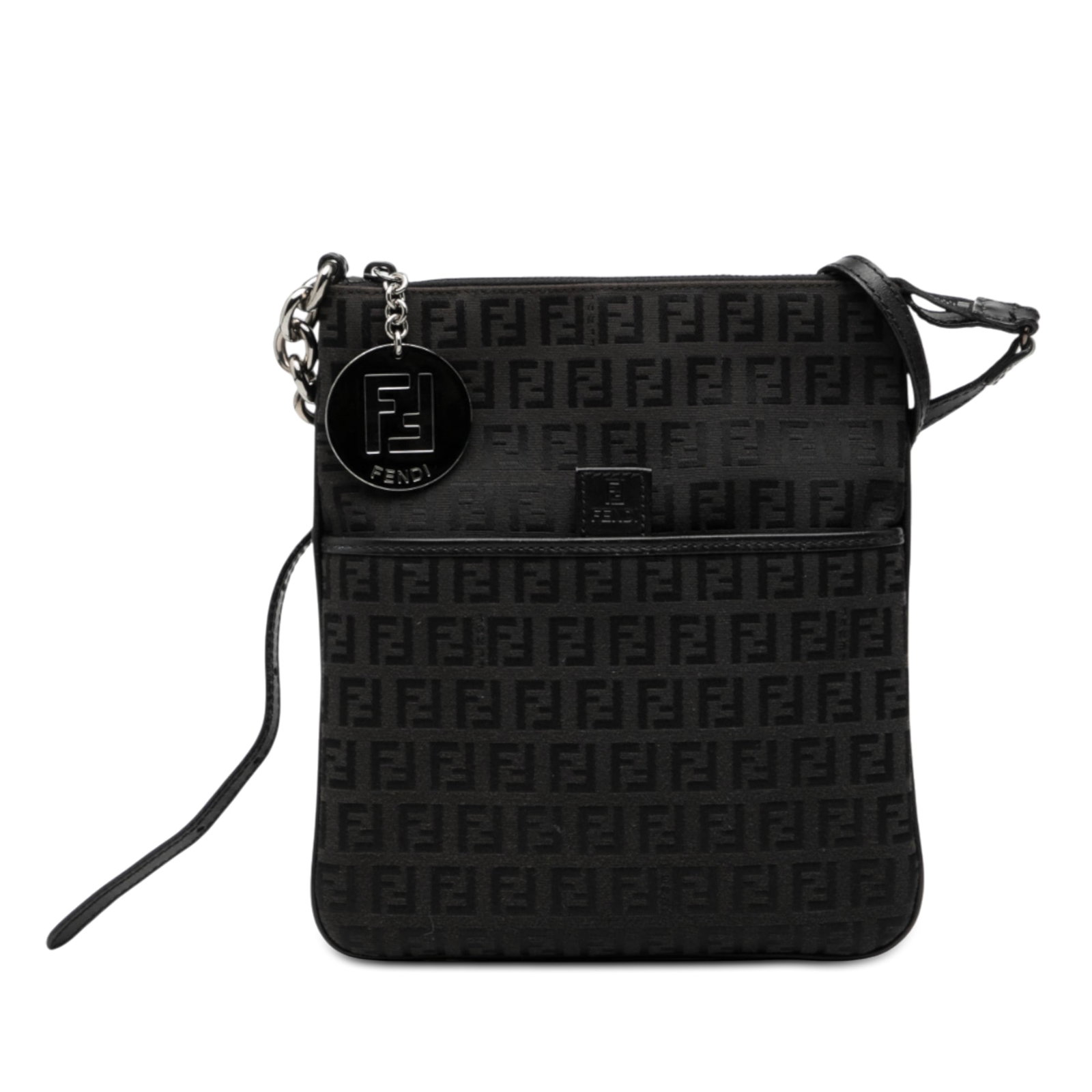 Fendi Zucchino Black Canvas Adjustable Strap Crossbody Bag: Fendi Zucchino Black Canvas Adjustable Strap Crossbody Bag This Fendi Zucchino Canvas Crossbody bag features a black canvas body with the iconic Zucchino pattern, an adjustable flat leather strap, a t