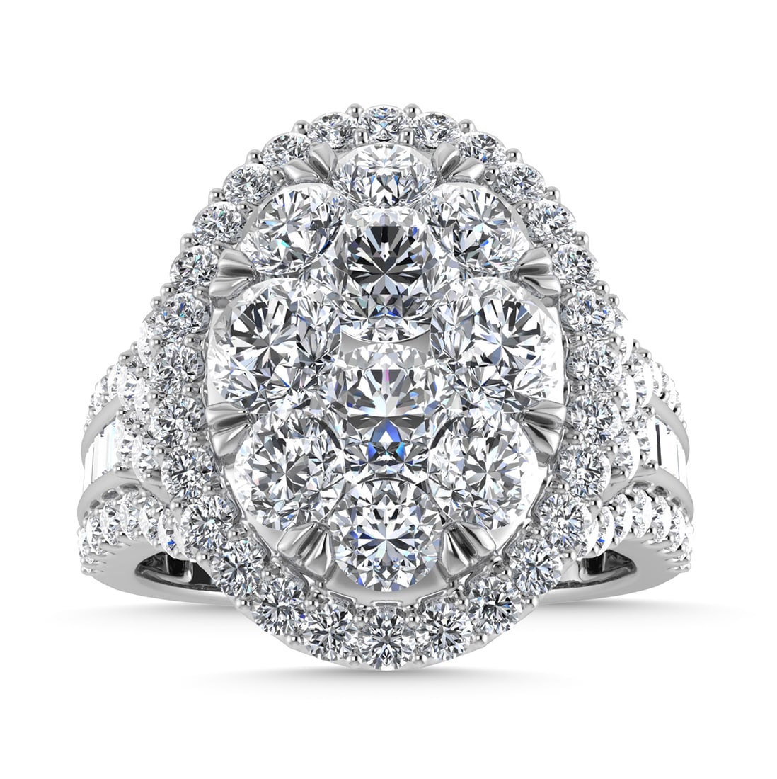Diamond 2 3/4 Ct.Tw. Engagement Ring in 14K White Gold: Diamond 2 3/4 Ct.Tw. Engagement Ring in 14K White Gold 14k White Gold Stone Color: G-h Stone Clarity: Si2 / I1 Each ring is presented in standard size 6.5. Complimentary resizing is available between