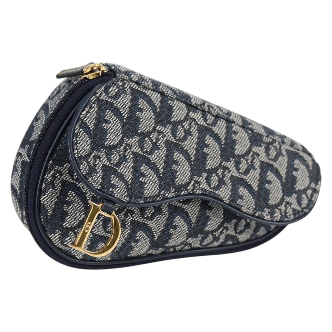 Christian Dior Navy Gold Trotter Canvas Saddle Pouch Auth 134254V (1 of 18)