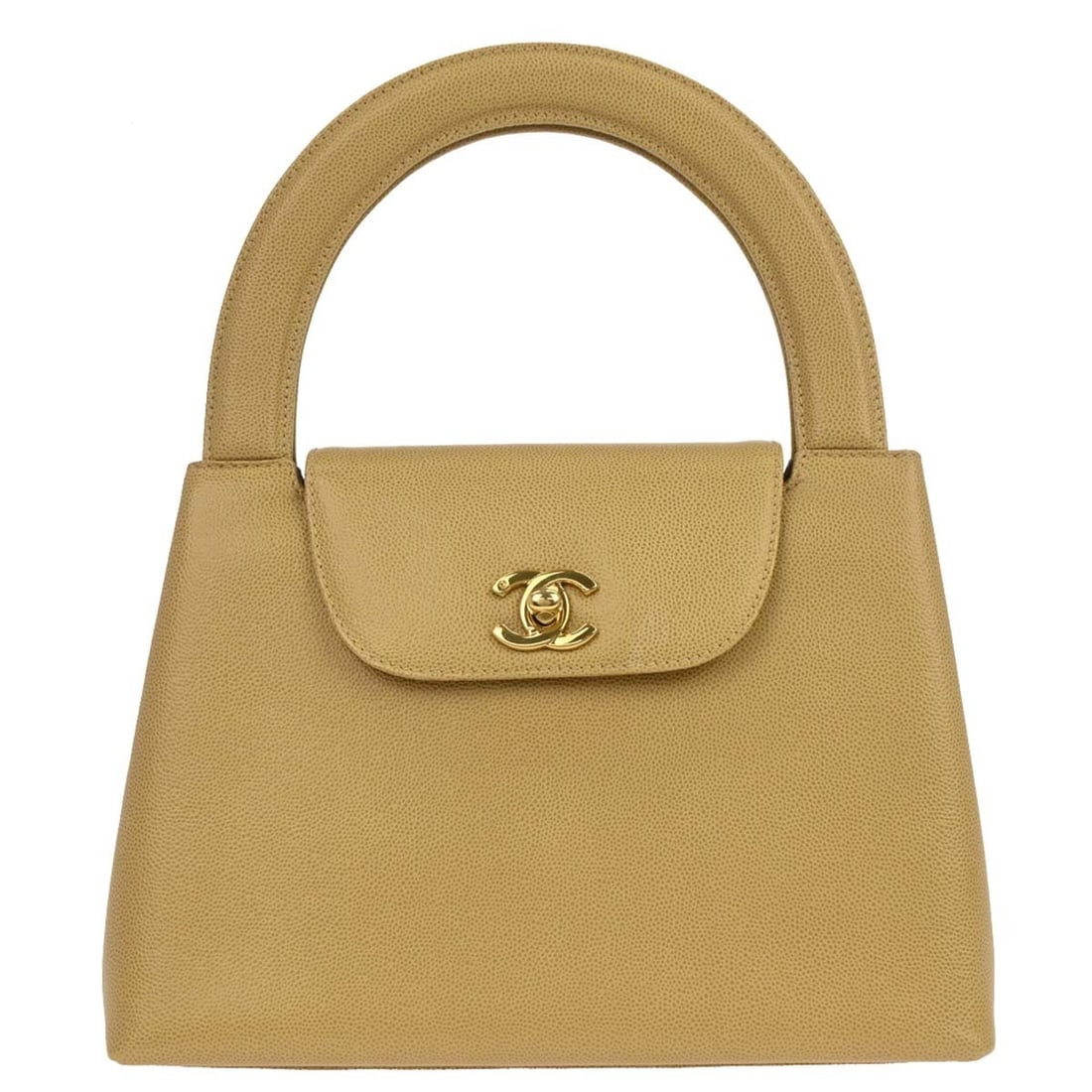 Chanel Caviar Small Beige Leather Top Handle Bag: Chanel Caviar Small Beige Leather Top Handle Bag This Chanel top handle bag is crafted from beige calfskin leather and features a small, structured silhouette. Designed for women, it offers a 3-inch h