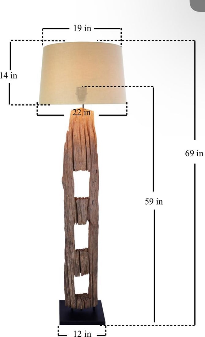 Rustic Handmade Teak Floor Lamp with Linen Shade 69H (1 of 3)