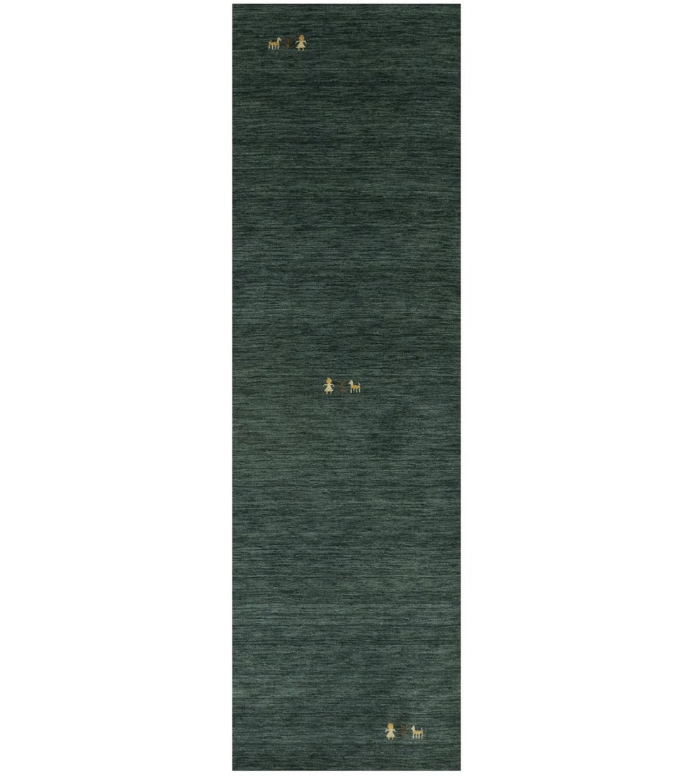 Dark Green Tribal 3x8 Gabbeh Modern Runner Rug Handmade Wool (1 of 14)