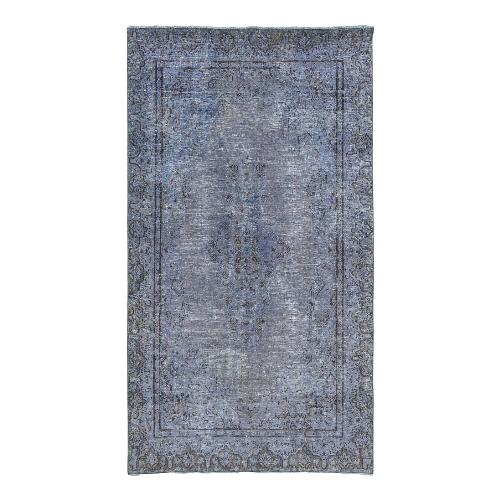Vintage Persian Wool Rug Blue Floral Overdyed Design 3'6 x 6'4: Vintage Persian Wool Rug Blue Floral Overdyed Design 3'6 x 6'4 This vintage Overdyed Persian wool rug features a stunning gray-blue field beautifully accented with charming brown floral designs. Measu