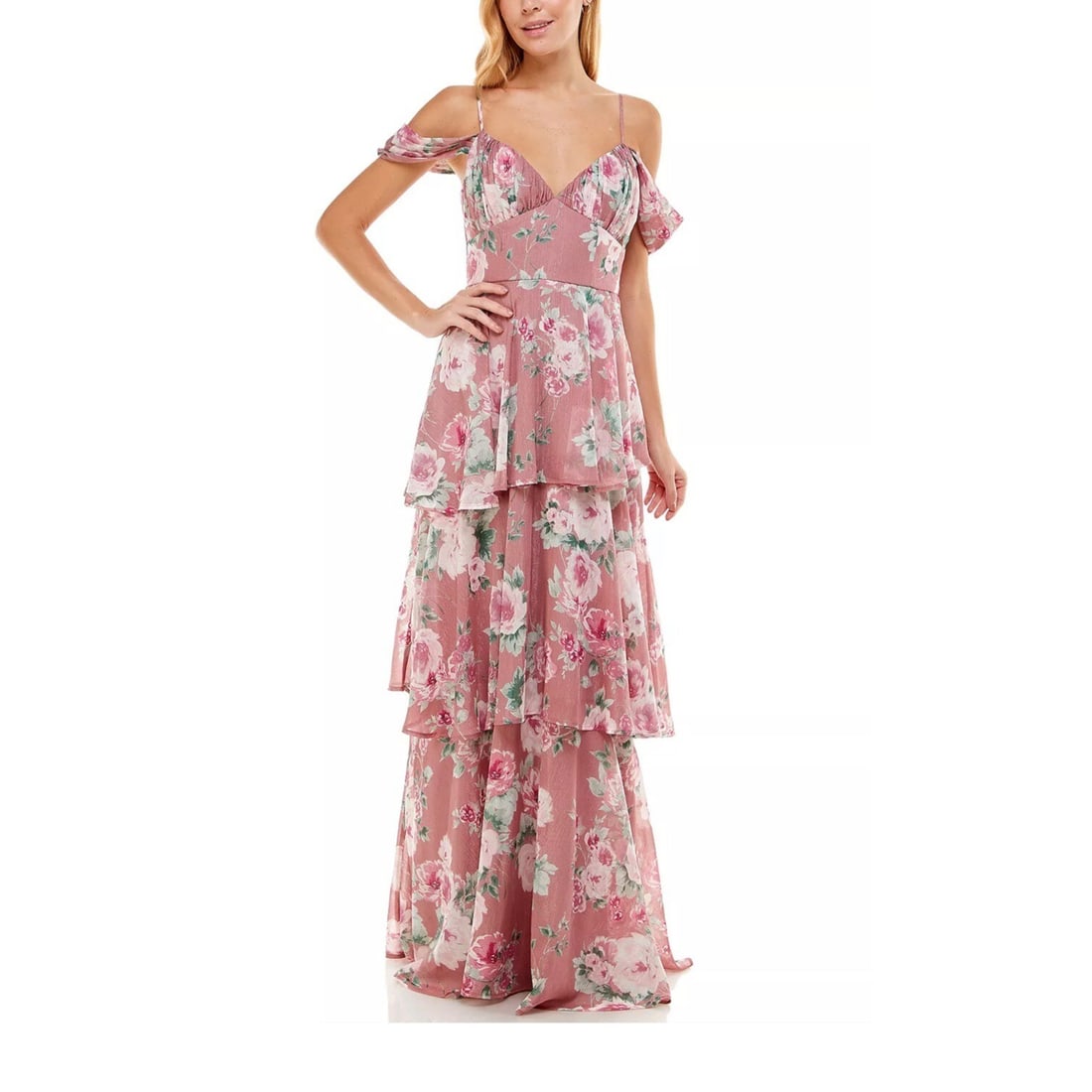 Crystal Doll Juniors Floral Pink Chiffon Ball Gown Size 11 (1 of 2)