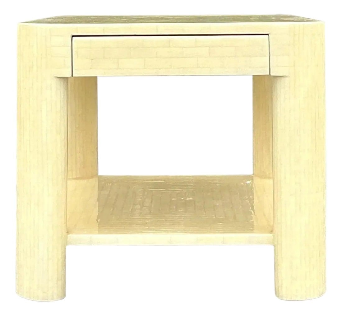 Vintage Regency Tessellated Bone Nightstand Cream Luxury Accent Table (1 of 4)
