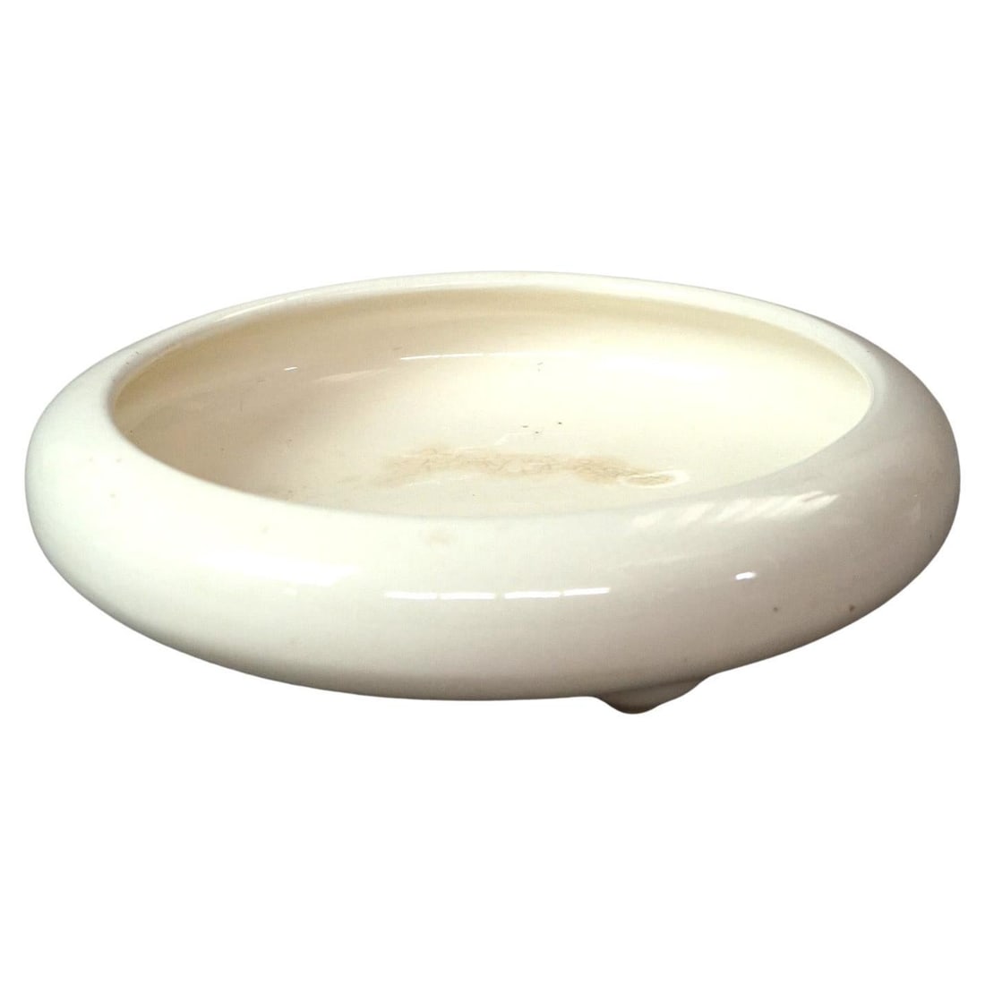 1920 Antique Chinese Footed Pottery Low Bowl Glazed Cream Finish (1 of 9)