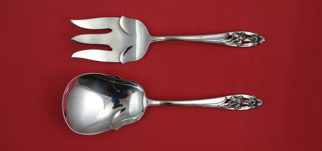 International Sterling Silver Salad Servers Silver Iris 9 1/4" (1 of 2)