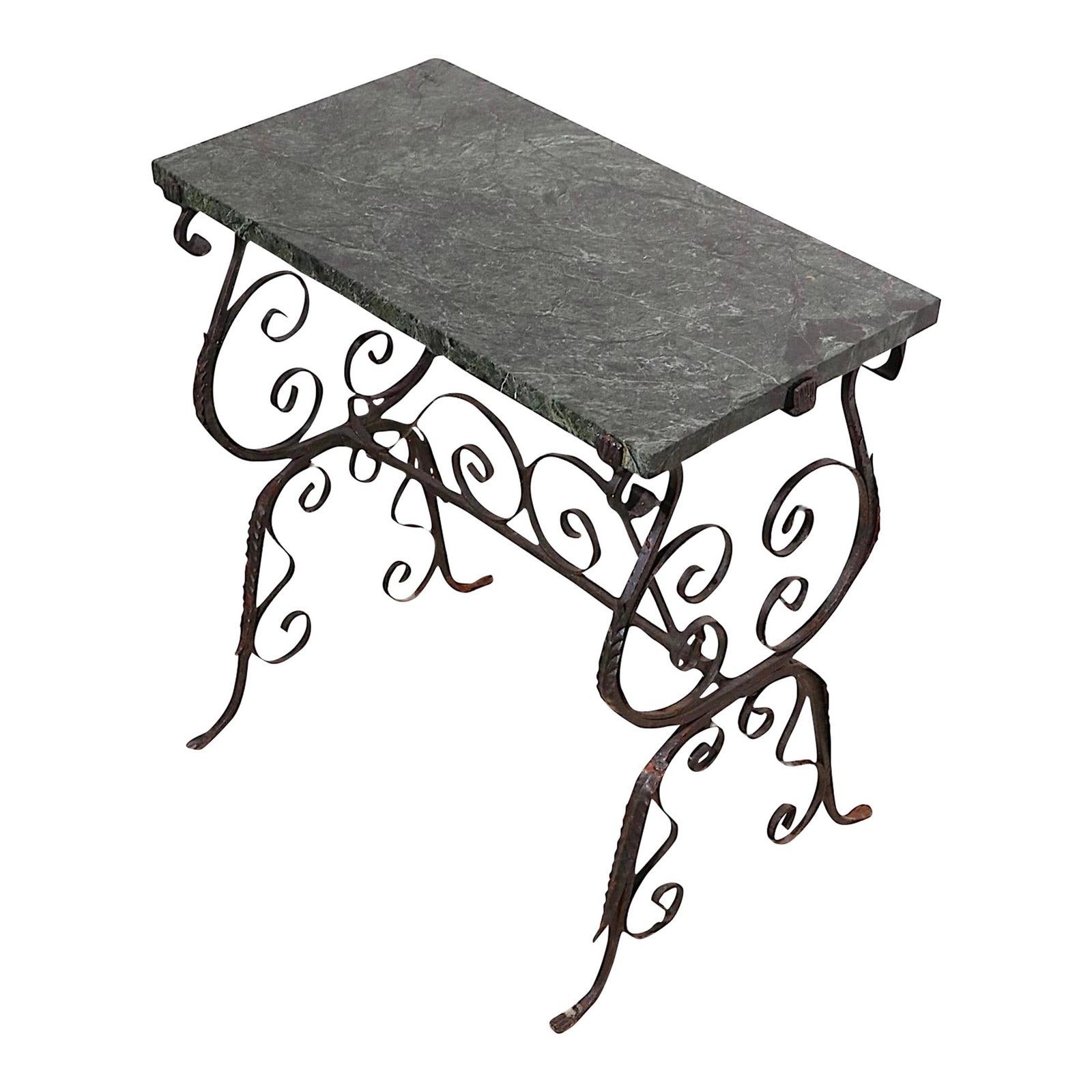 Gothic Revival Spanish Table with Green Marble Top Wrought Iron Base Circa 1900-1930 (1 of 10)