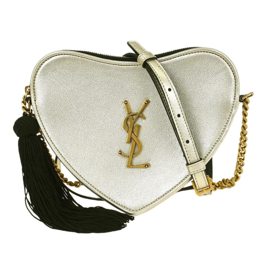 Saint Laurent Love Heart Gold Leather Shoulder Bag PLB584935.0519: Saint Laurent Love Heart Gold Leather Shoulder Bag PLB584935.0519 Introducing the Saint Laurent Gold Love Heart Shoulder Bag, a chic accessory perfect for casual occasions. This small-sized shoulder b