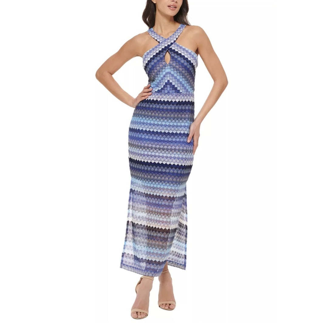 GUESS Women's Halter Maxi Dress Blue Crochet Lace Size 8 (1 of 4)