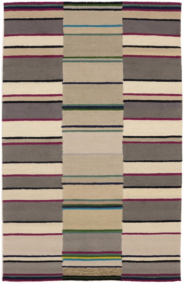 5x8 Wool Area Rug with Modern Multicolor Striped Pattern Hand-Tufted (1 of 13)