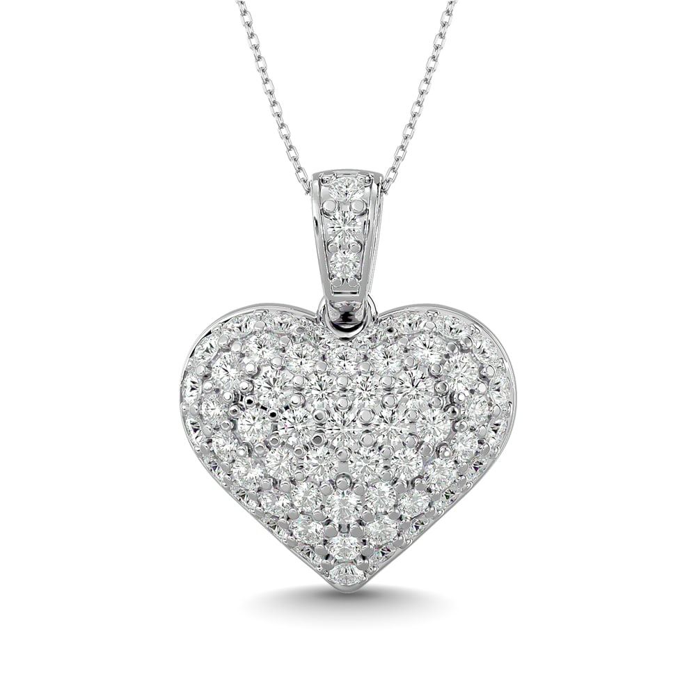 Diamond 1 1/2 Ct.tw Heart Pendant in 10K White Gold: Diamond 1 1/2 Ct.tw Heart Pendant in 10K White Gold She'll adore the dazzling look of this remarkable diamond heart pendant. Crafted in cool 10K white gold and Radiant with 1 1/2 Ct.Tw. t.w. of diamon