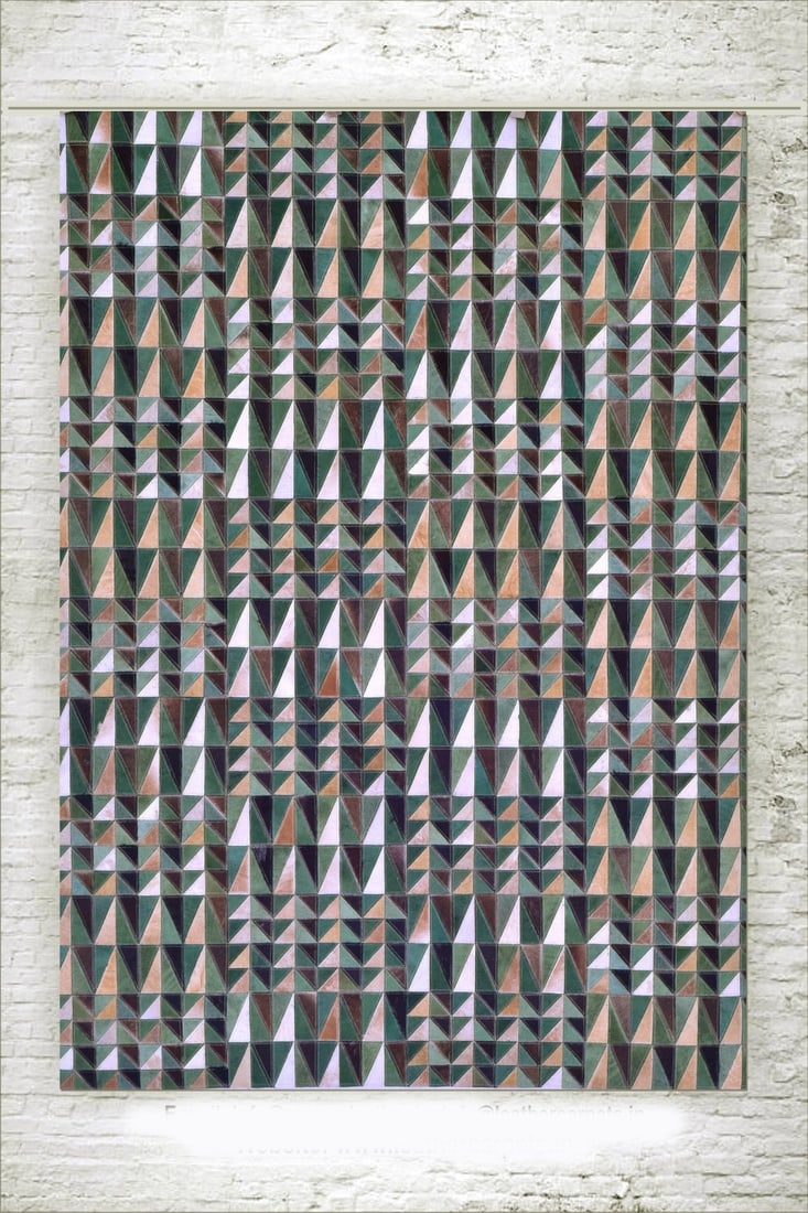 Emerald Earth Tone Geometric Triangle Patchwork Cowhide Leather Carpet 3FT x 5FT (1 of 1)