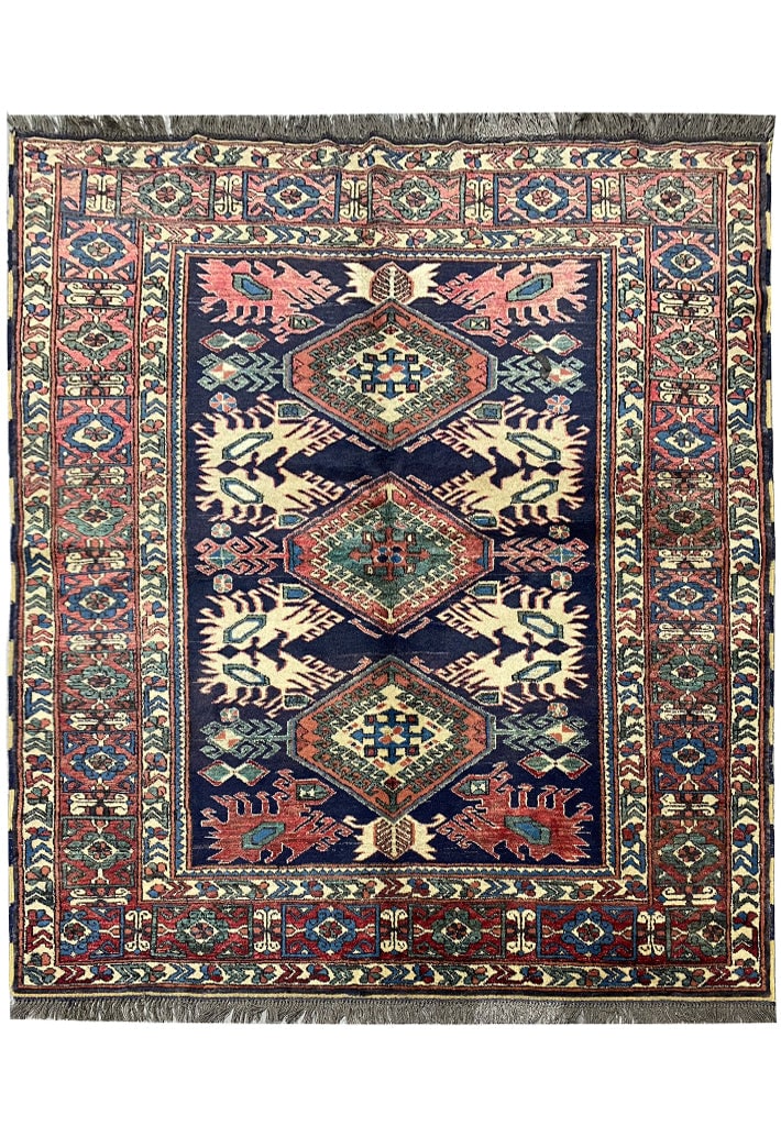5.8 x 6.0 Chechen Kazak Wool Rug Handcrafted Quality: 5.8 x 6.0 Chechen Kazak Wool Rug Handcrafted Quality Free continental US Shipping This exquisite Chechen Kazak rug measures 5.8 x 6.0 feet and is crafted from high-quality wool on a wool foundation, e