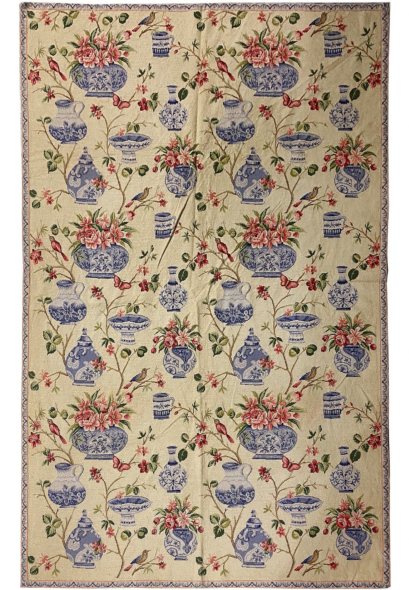 Handmade Wase Needlepoint Rug 6 x 9 Wool Birds Flowers Design (1 of 10)