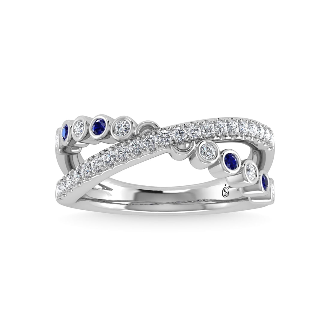 14K White Gold Diamond and Blue Sapphire 3/8 Ct.Tw. Fashion Ring: 14K White Gold Diamond and Blue Sapphire 3/8 Ct.Tw. Fashion Ring 14k White Gold Stone Color: G-h Stone Clarity: I1-i2 Each ring is presented in standard size 6.5. Complimentary resizing is available b
