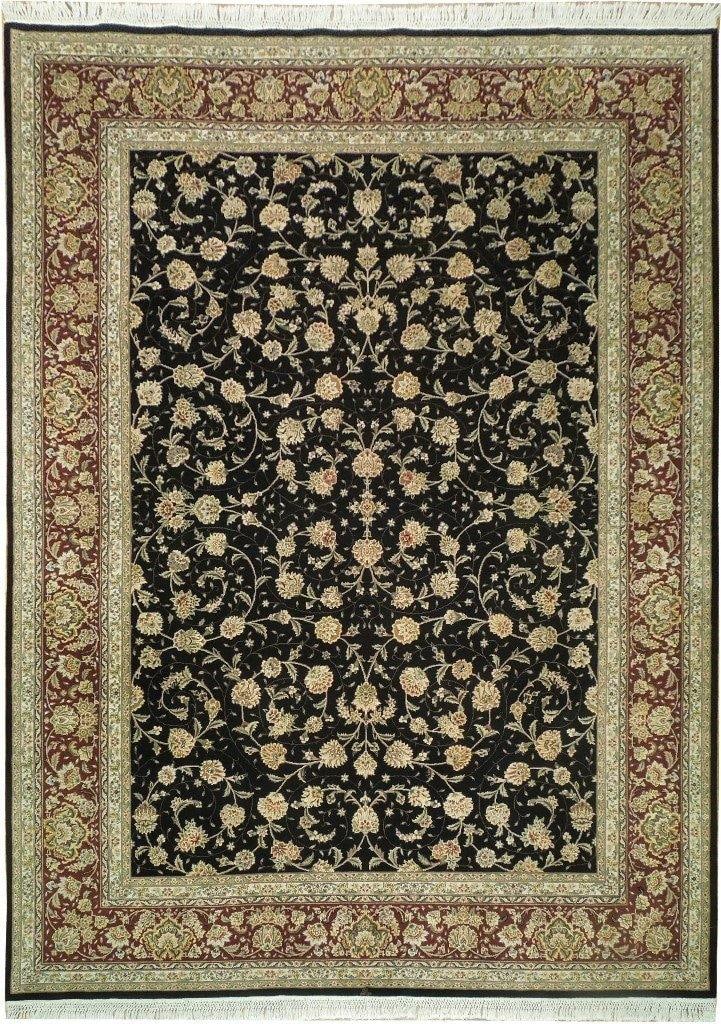 Handmade Black Burgundy Wool Silk Rug 8'6 x 11'7 China: Handmade Black Burgundy Wool Silk Rug 8'6 x 11'7 China Free continental US Shipping Transform your living space with this exquisite handmade rug, crafted from a luxurious blend of wool and silk. Desig