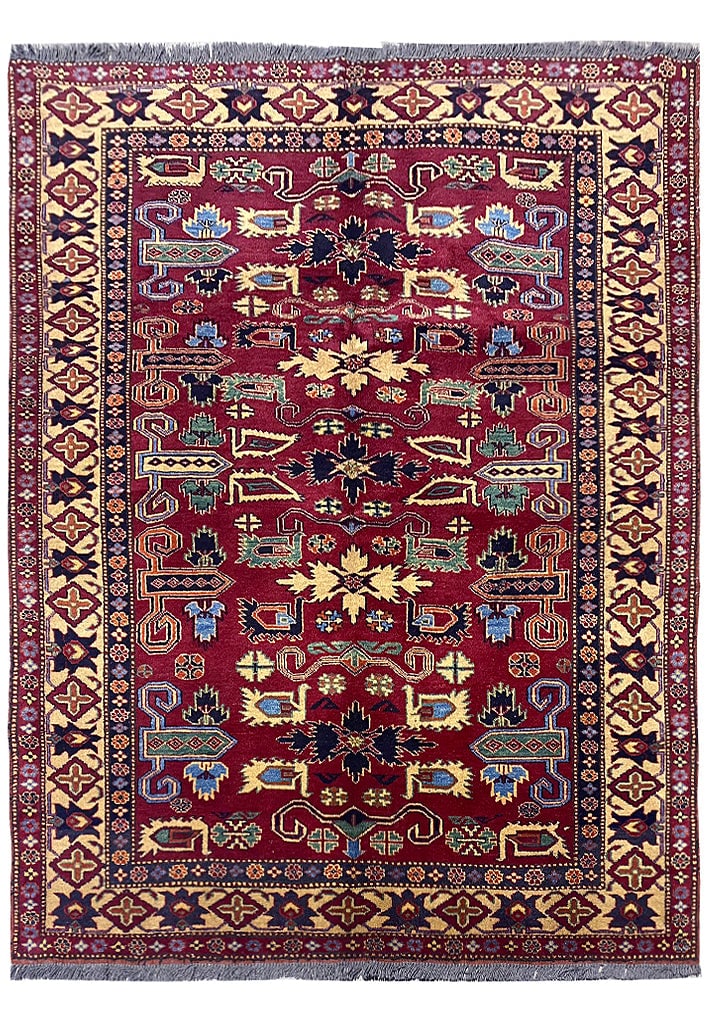 Handmade Afghan Kazak Area Rug 4'10 x 6' Premium Wool: Handmade Afghan Kazak Area Rug 4'10 x 6' Premium Wool Free continental US Shipping Elevate your decor with this exquisite 4.10 x 6 Quality Handmade Afghan Kazak Rug, showcasing the artistry of skilled