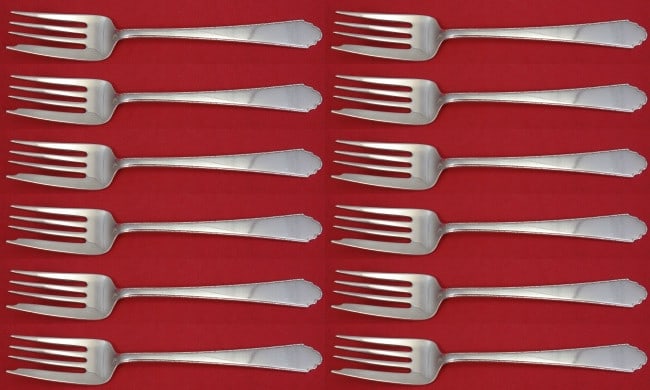 Lunt William & Mary Sterling Silver Salad Fork Set 12 Pieces 6 Inch (1 of 3)